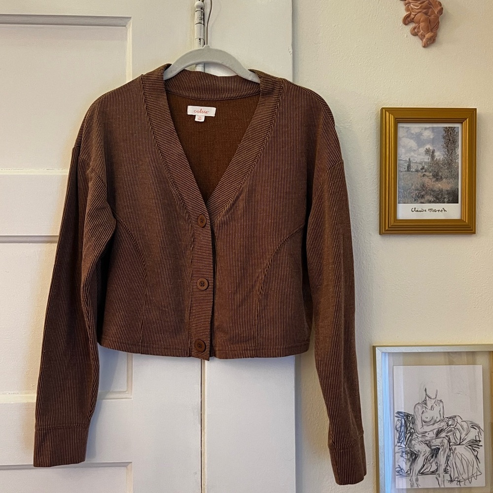 Colsie Brown Cropped Sleep Cardigan